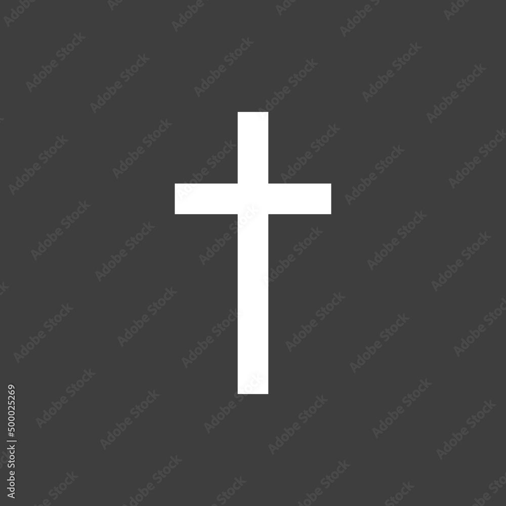 Gray Christian cross icon. Simple Christian cross on light background