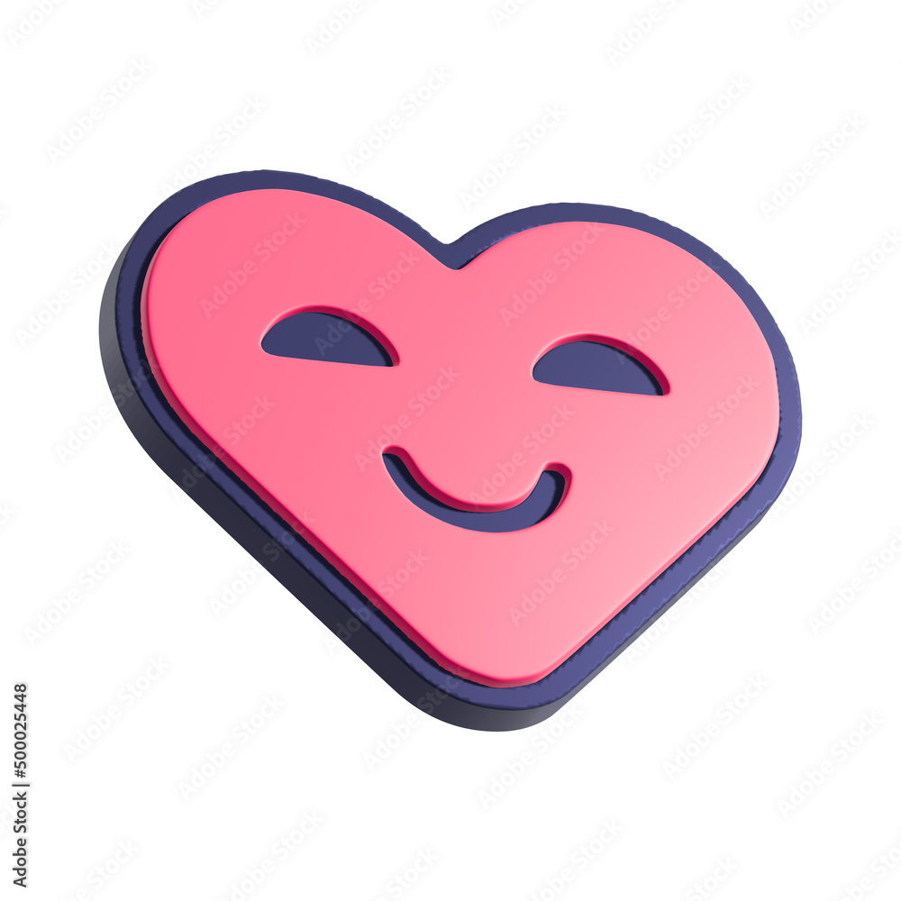 Happy heart smiley face 3d illustration. Cartoon heart character isolated on white background. Happy heart smiley face 3d illustration. Cartoon heart character isolated on white background.