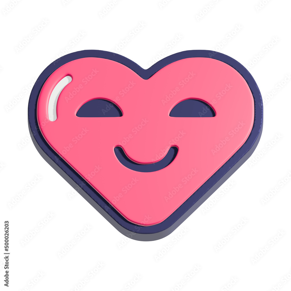 Happy heart smiley face 3d illustration. Cartoon heart character isolated on white background. Happy heart smiley face 3d illustration. Cartoon heart character isolated on white background.