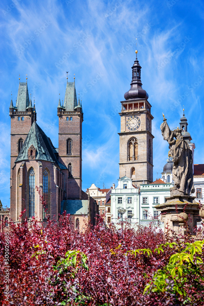 St Spirit church, White tower, town hall and Marian column, Great square, town Hradec Kralove, Czech republic