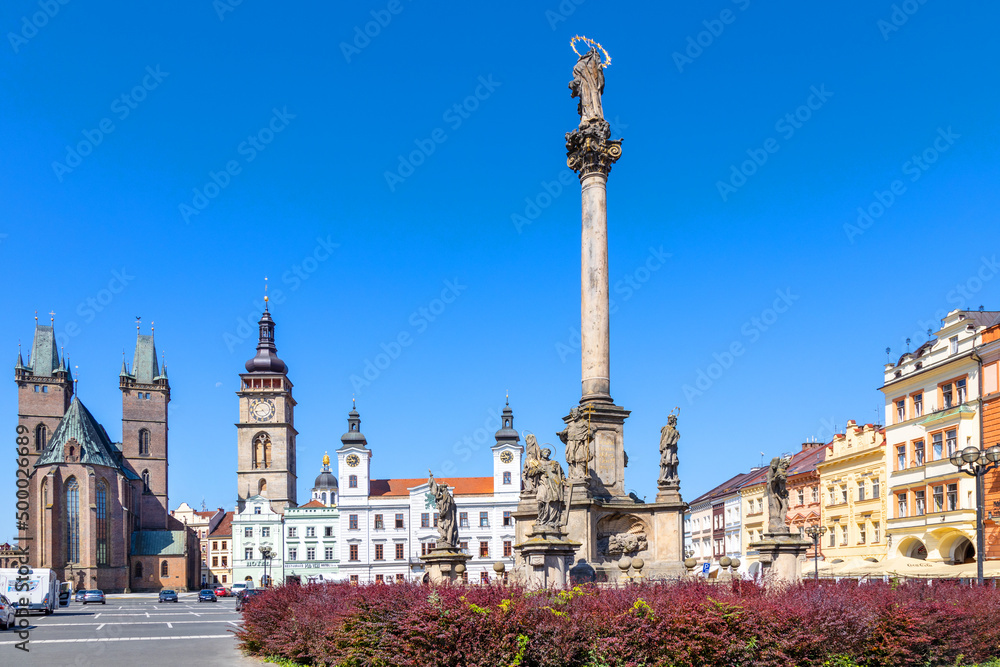 St Spirit church, White tower, town hall and Marian column, Great square, town Hradec Kralove, Czech republic
