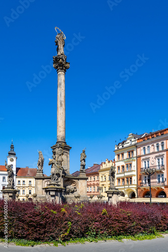 Marian column, Great square, town Hradec Kralove, Czech republic