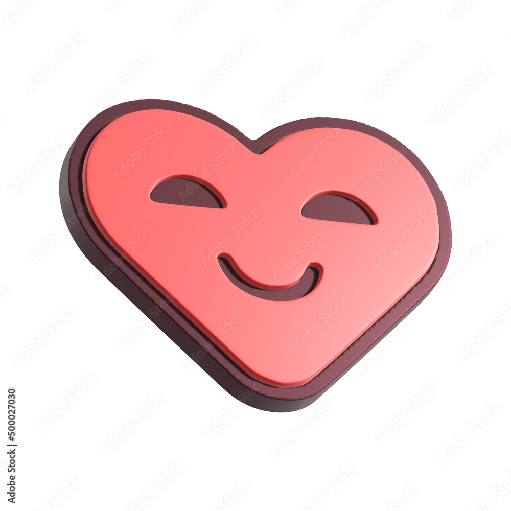 Happy heart smiley face 3d illustration. Cartoon heart character isolated on white background. Happy heart smiley face 3d illustration. Cartoon heart character isolated on white background.