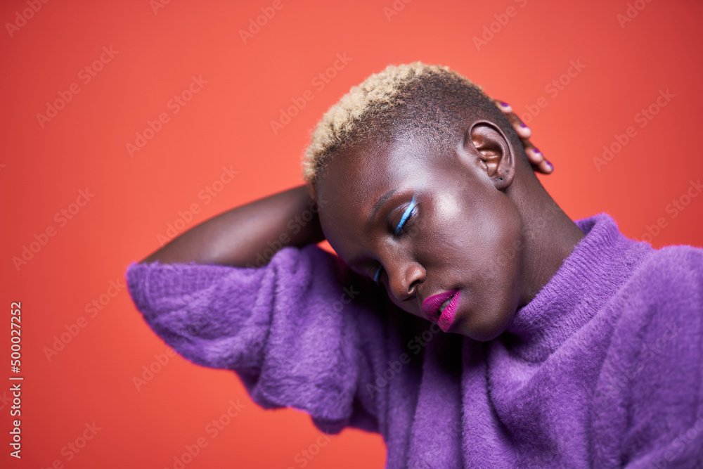 Peaceful African woman with short hair Peaceful African woman with short hair