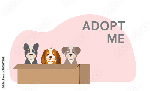 Adopt a dog. Help the homeless animals find a home. Cartoon  vector illustration.