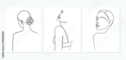 Set of minimal line art womans. Black Lines Drawing. - Vector illustration