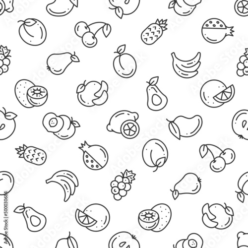 Seamless pattern of outline simple minimalistic black fruit icons on white background for prints  wallpapers  mobile concepts and web apps