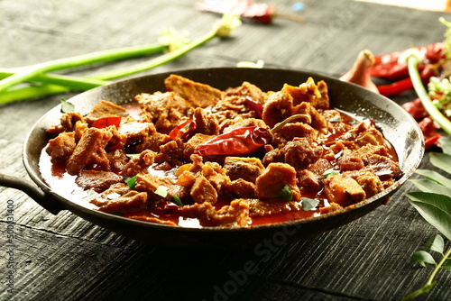Arabic cuisine- homemade mutton curry with exotic Indian spices.