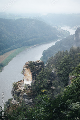 Cuadro en lienzo Misty day at the Saxon Switzerland National Park