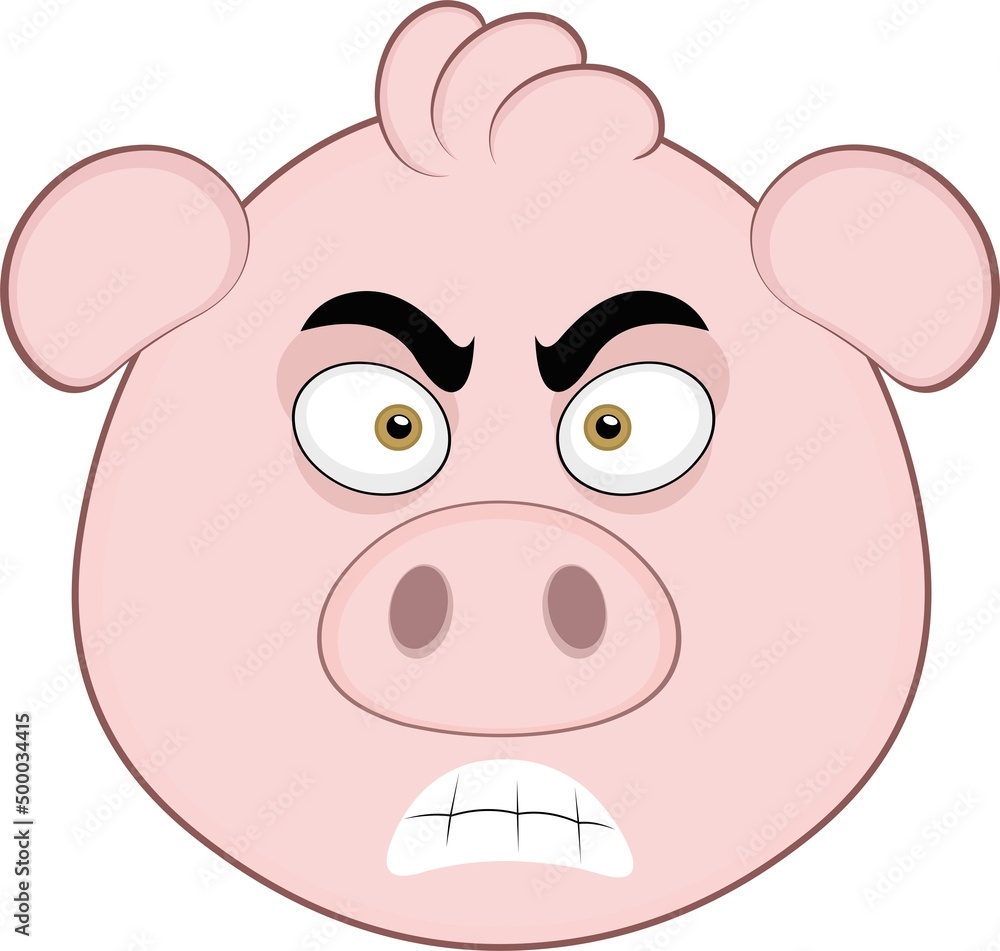 Vector illustration of the face of a cartoon pig with an angry expression Vector illustration of the face of a cartoon pig with an angry expression