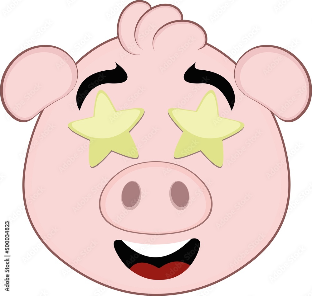 Vector illustration of the face of a cartoon pig with stars in the eyes Vector illustration of the face of a cartoon pig with stars in the eyes