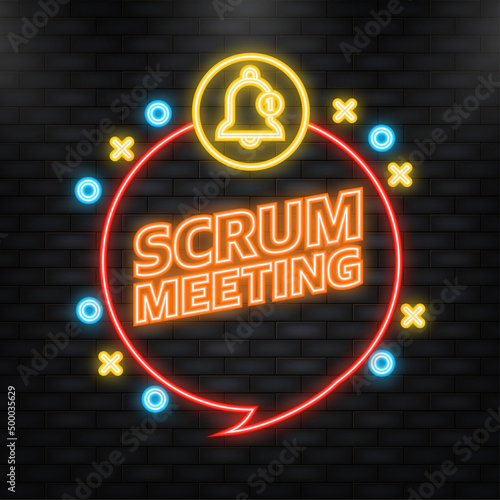 Neon Icon. Flat icon with scrum meeting. Project development illustration. Vector icon.