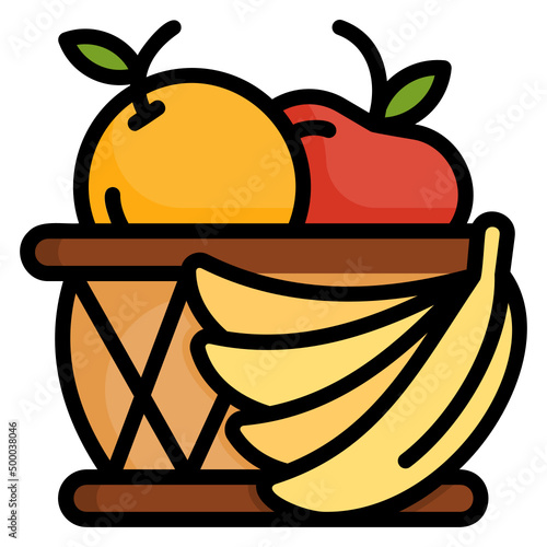 fruit basket filled line color icon. Can be used for digital product, presentation, print design and more.