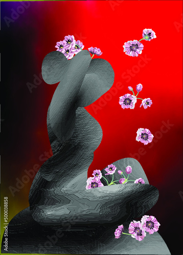 Vertical Abstract Vector graphic grey digital sculpture artwork a Woman is busy in make up herself