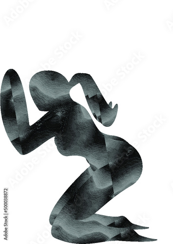 A Woman is busy in make up herself in Greenroom with white background ab Abstract Vector graphic