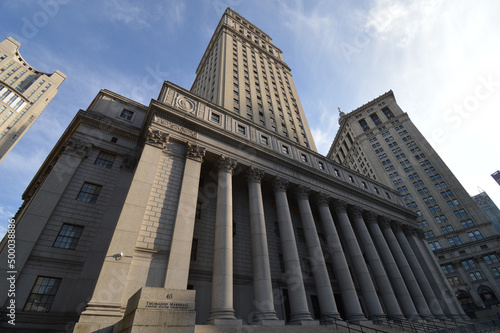 Low angle of Thurgood Marshall United States Courthouse in New York photo