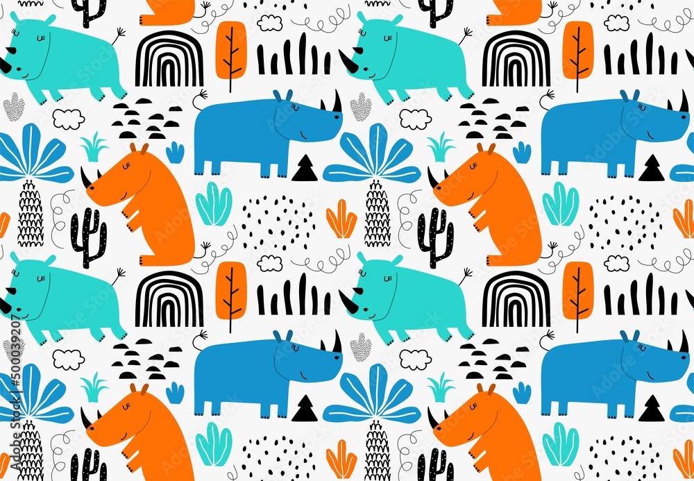 Cartoon cute animals. seamless pattern