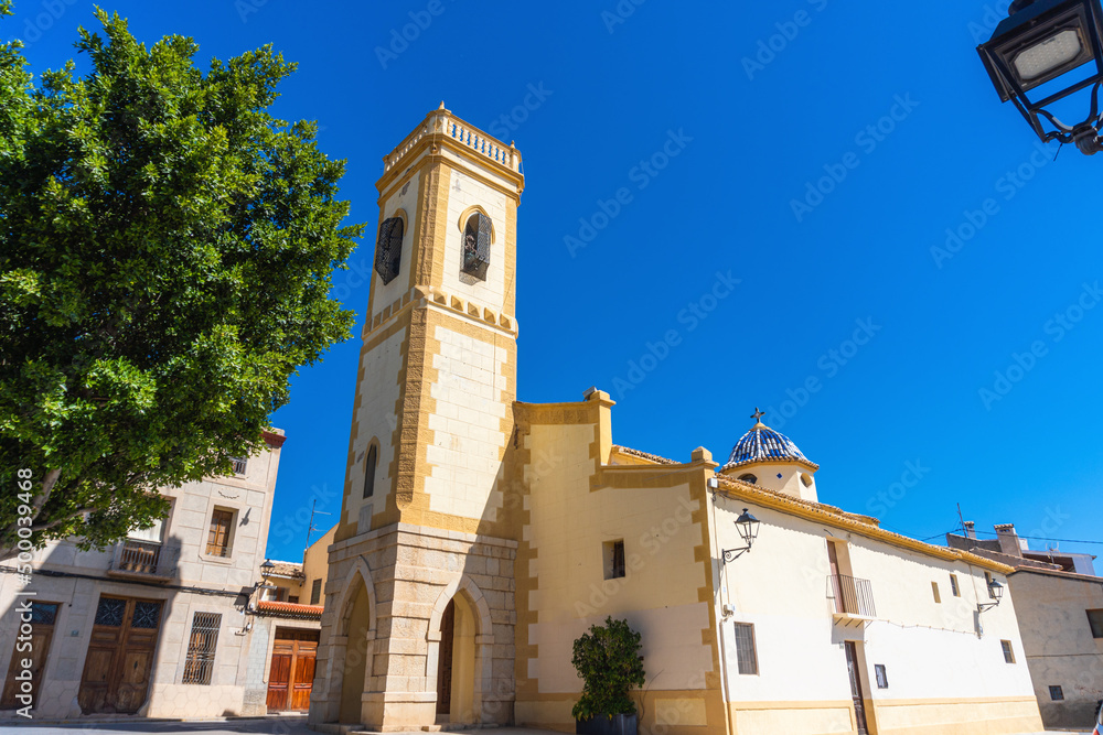 Church and bell tower in La Ermita de San Antonio, Villajoyosa (Spain)