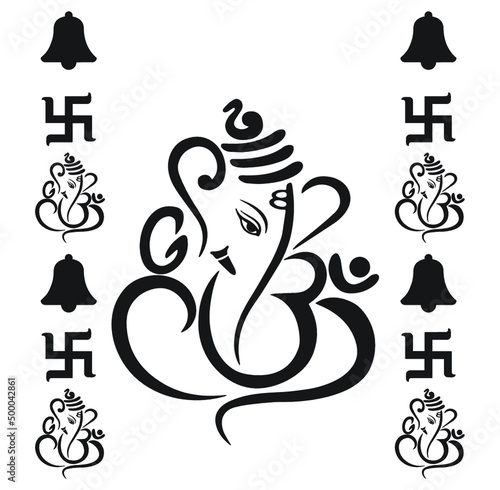 Shri Ganesh design with bells and swastik