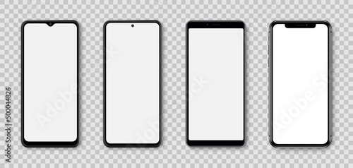 Realistic smartphone mockup collection. Vector modern  mobile phone with empty screen.