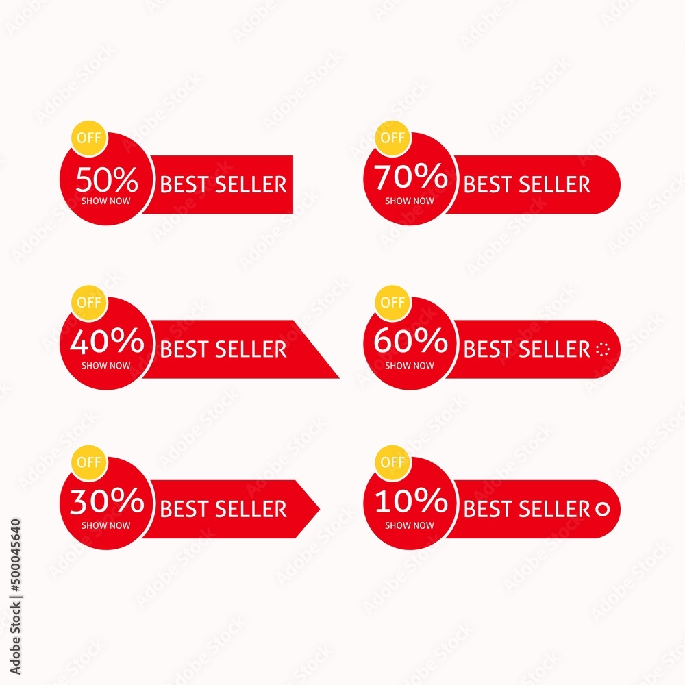 Sales tag set. Ribbon sale banner. Red ribbon prices and discount