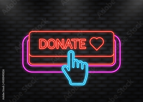 Neon Icon. Donate heart red button in flat style. Vector flat illustration.
