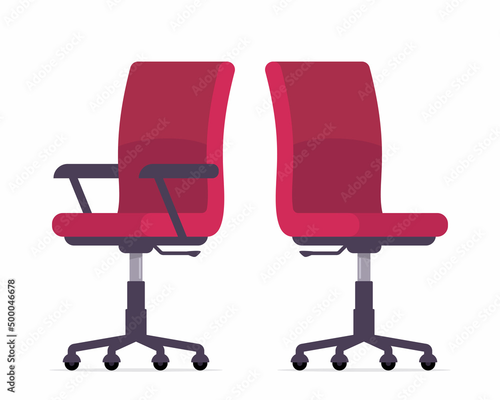 Office chair with and without armrests, in various points of view. Furniture for office Interior in flat style. Vector illustration. Office chair with and without armrests, in various points of view. Furniture for office Interior in flat style. Vector illustration.