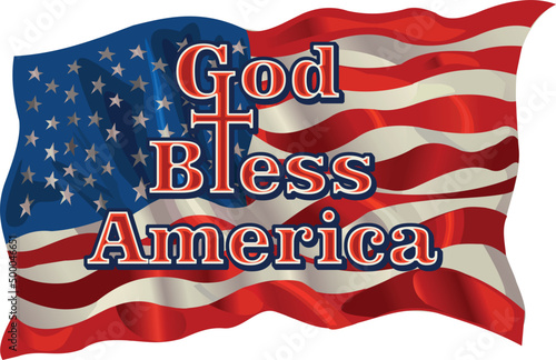 Flag of the United States of America with a cross. Symbolizing the blessing of God on America.