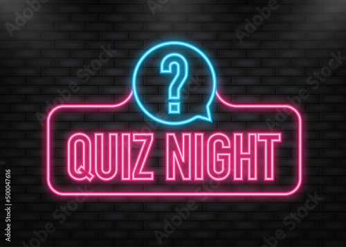 Neon Icon. Quiz night. Element template for design