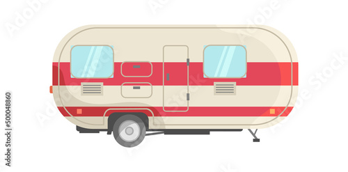 White trailer with red stripes. Wagon for outdoor tour of summer vacation, icon flat vector illustration