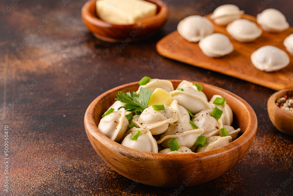Homemade meat dumplings - russian pelmeni. Homemade meat dumplings - russian pelmeni.