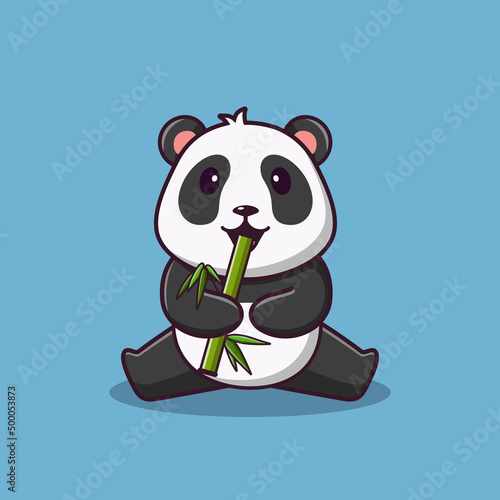 Cute cartoon panda eating bamboo  vector cartoon illustration  cartoon clipart