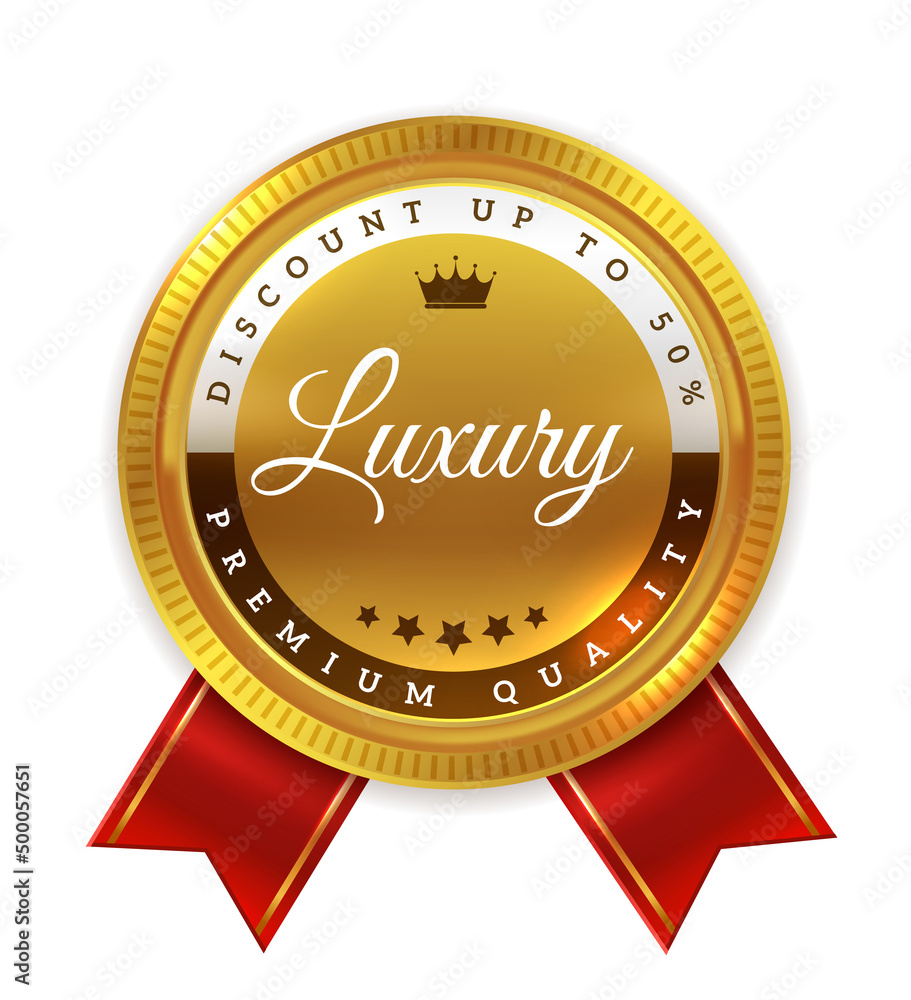 Luxury product sign. Golden medal. Quality award badge