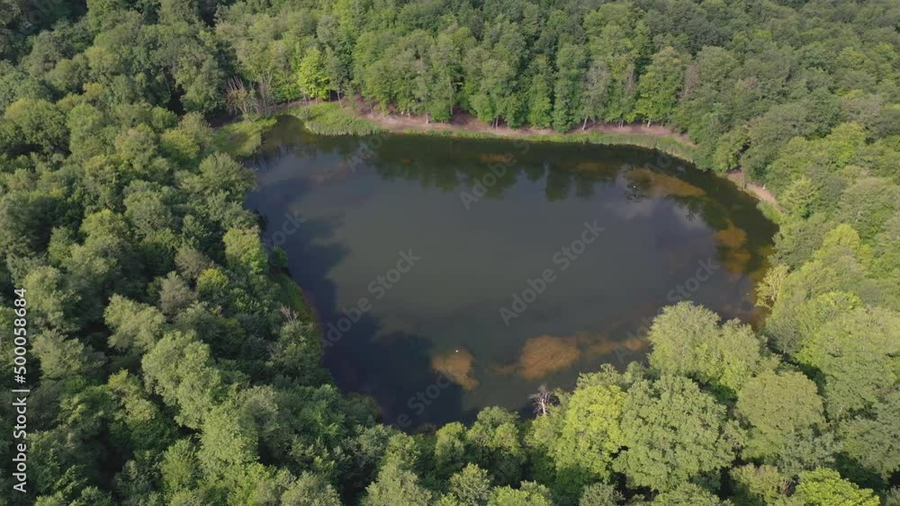 Aerial view lake in green forest in Caucasus. Aerial footage Gosh lake between trees in Armenia. Amazing view lake surrounded by trees in summer time. Wild nature. Touristic place. Aerial view lake in green forest in Caucasus. Aerial footage Gosh lake between trees in Armenia. Amazing view lake surrounded by trees in summer time. Wild nature. Touristic place.