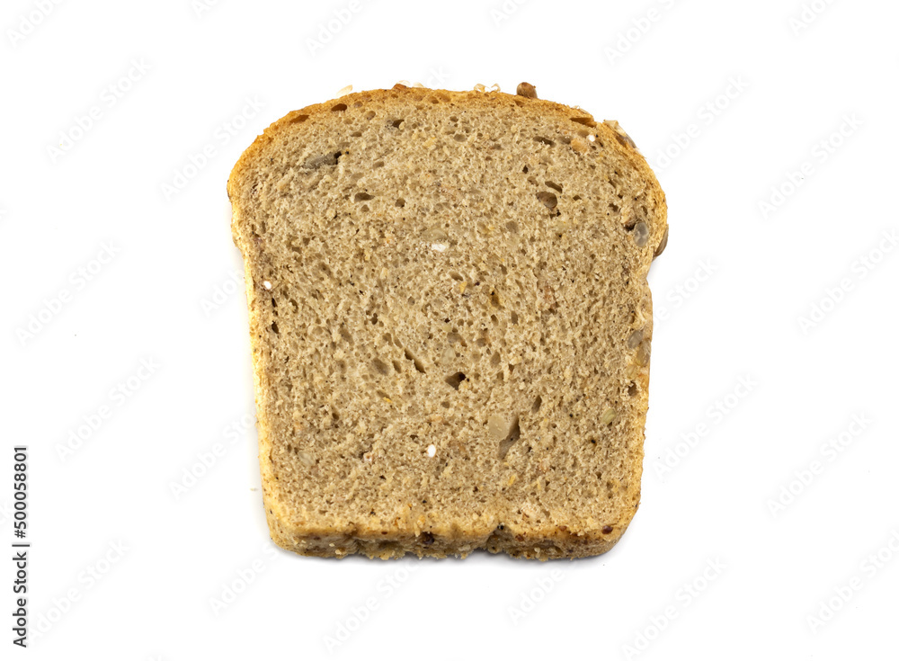 dark bread with sunflower seeds on a white isolated background