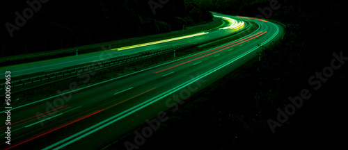lights of cars with night. long exposure, light lines