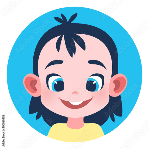 Smiling girl web avatar. Round portrait of child face