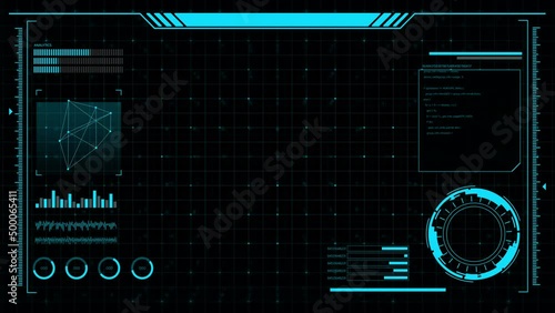 Digital HUD futuristic background motion graphic element cyber generated. Future technology interface data sci-fi display screen. Artificial intelligent analytic simulation, loop able video background