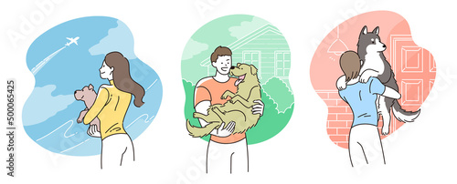 犬を抱く人のイラスト
