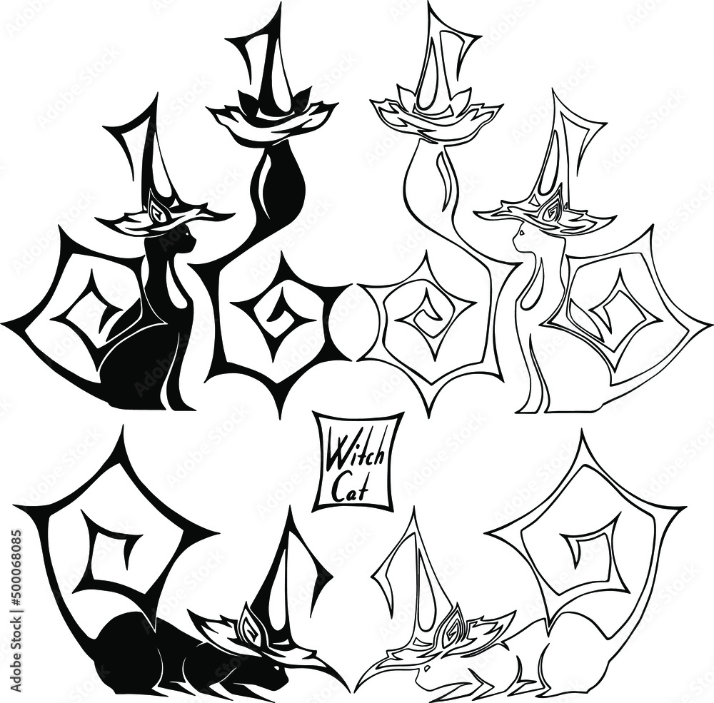 Stylized vector set of Witch Cats for Halloween Stylized vector set of Witch Cats for Halloween