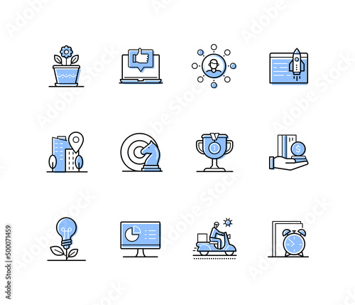 Successful business launch - modern line design style icons set