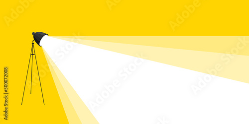 Spotlight shines down banner. Light from the lamp. Vector image