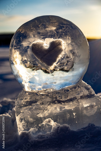 Heart and love in an ice sculpture