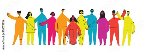 Flat illustration of a group containing inclusive and diversified people all together without any difference.