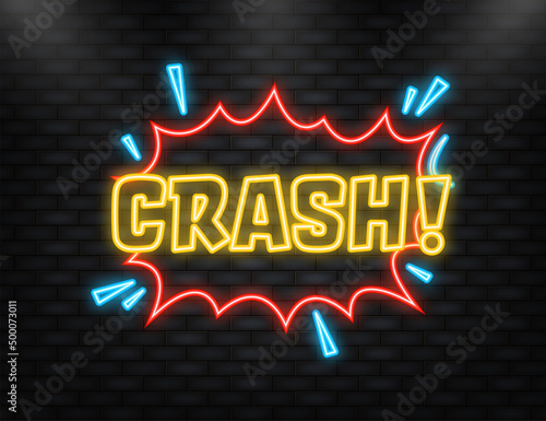 Neon Icon. Crash in vintage style. Cartoon style vector. Pop art. Vector text. Wow effect