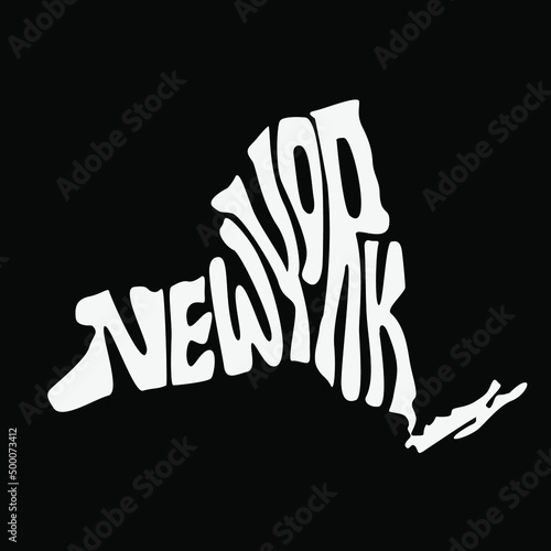New york map typography. New york state map typography. New york lettering.