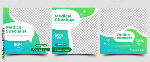 Set of Editable modern square banner design template for medical and health care promotion.