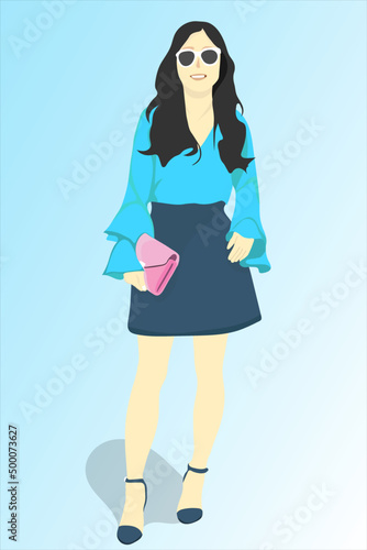 casual girl holding a pink bag with sunglasses