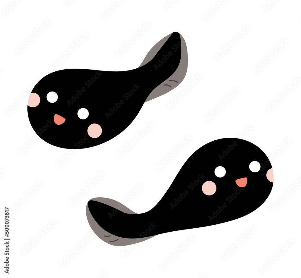 Obraz premium かわいい2匹のオタマジャクシのイラスト 素材 セット