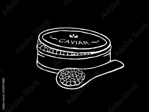 Vector illustration of caviar in black and white sketch style